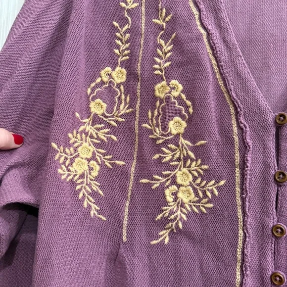 Free People Margie Balloon Sleeve Embroidered Top in Dusty Violet - Picture 6 of 10